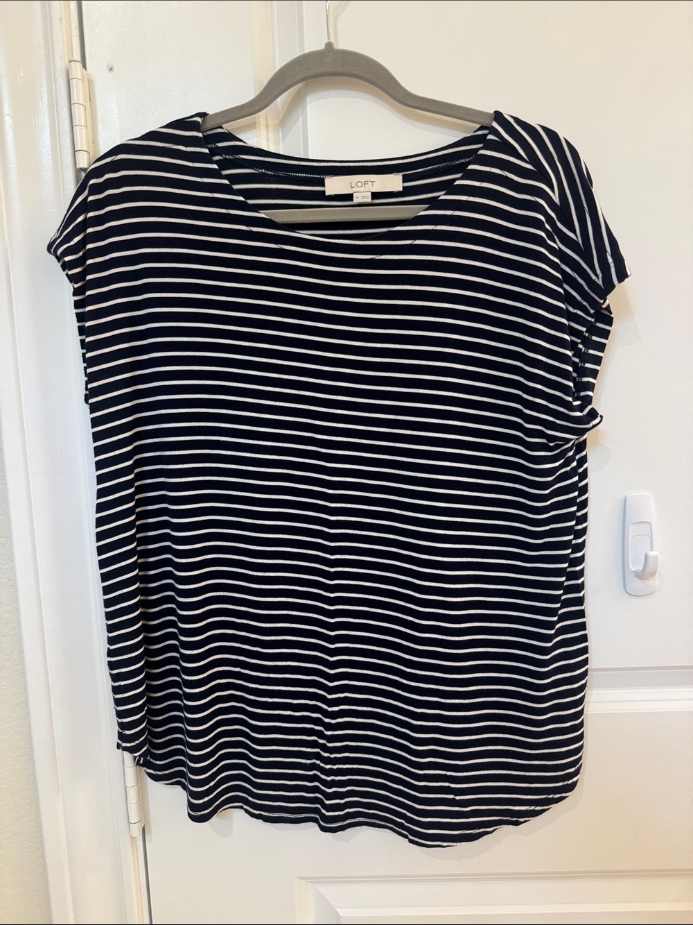 LOFT Navy and White Striped Short Sleeve Tee